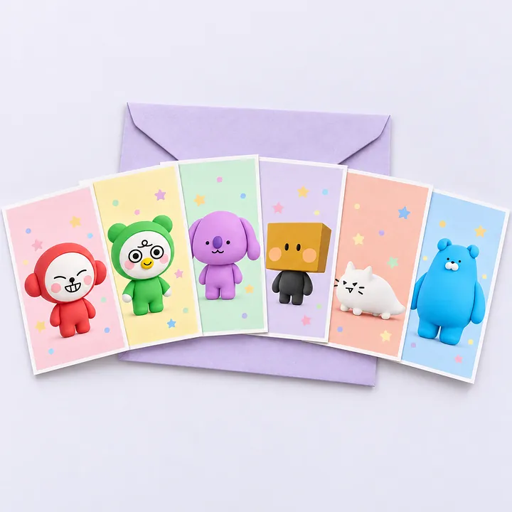AR 엽서 여섯 장과 라벤더 봉투