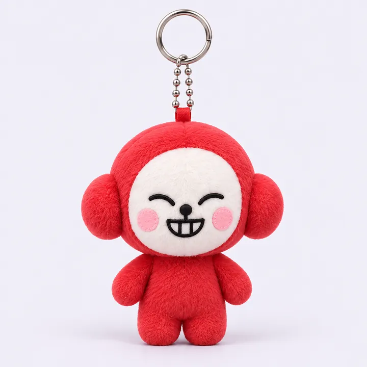 썬 인형 키링 근접 — 볼체인 · 고리 · 털 결