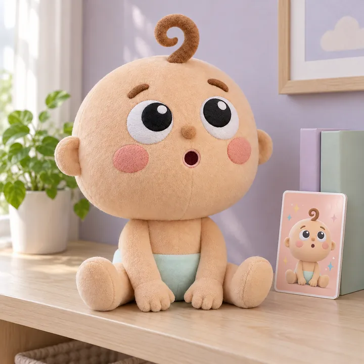 아이 방 선반 위의 보보 인형과 보보 AR 카드